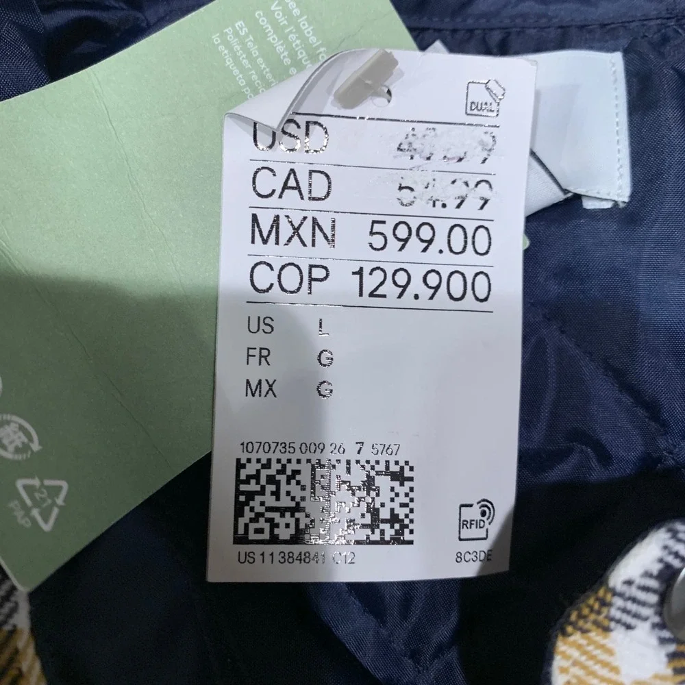 H&M‎ Men's Quilted Plaid Shirt Jacket Shacket Overshirt Size Large New With Tags - Picture 5 of 9